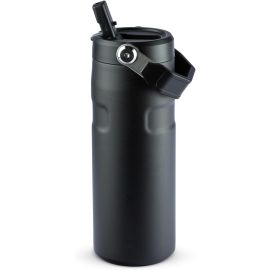 Stanley - Garrafa de Água Aerolight Flip Straw, Canudo Integrado, Abertura Grande, Aço Inoxidável Leve, 473ml Black