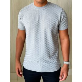 Camiseta Masculina Manga Curta Xadrez Tricô Leve Elegante