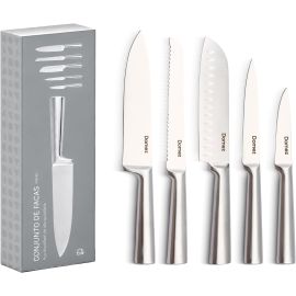 Conjunto Premium de 5 Facas Faqueiro Completo de Aço Inoxidável LUMAI - [PIX]