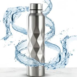 Garrafa De Agua 1 Litro Texturizada Academia Inox Escolar Prateado