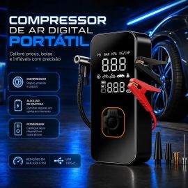 Bomba Elétrica Portátil Digital para Encher Pneu de Carro Moto Bicicleta Inflador