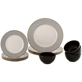 Aparelho de Jantar 12 Peças Alleanza Cerâmica Branco e Preto Redondo Ritz - [PIX]