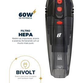 Aspirador De Pó Portátil Bas01 Pó E Água Bivolt 60w Britânia Cinza