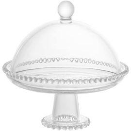 WOLFF - Prato de Cristal com Pé e Tampa 20cm x 18cm - Linha Pearl