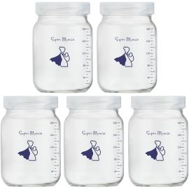 Kit com 5 Potes de Vidro para Armazenar Leite Materno 200ml