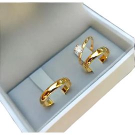 Par De Alianças Tungstênio 4mm Banhada Ouro 18k E Solitario