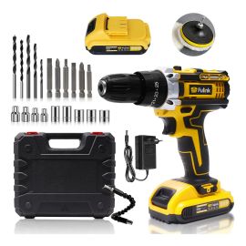 Parafusadeira Furadeira Impacto Fulink Profissional Fk-80pt 2 Baterias Com Maleta 60Hz Amarelo