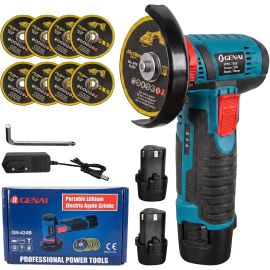 Mini Esmerilhadeira Lixadeira 110V/220V, 2 Baterias 12V e 8 Discos 76x10 mm