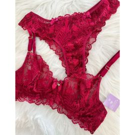 Conjunto de Lingerie Sem Bojo com Aro Rendado com Fio Renda Forrado Em Microfibra Moda Intima