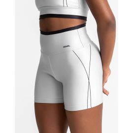 Shorts Feminino Academia Cós Alto Zero Transparência Fitness Cinza Liso P