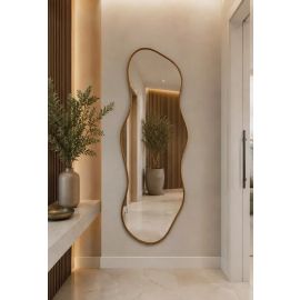 Espelho Grande Orgânico 100x50 Corpo Inteiro Moldura Couro Caramelo