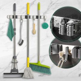Suporte Inox Organizador para Vassoura, Rodo e Mop – 7 Acessórios