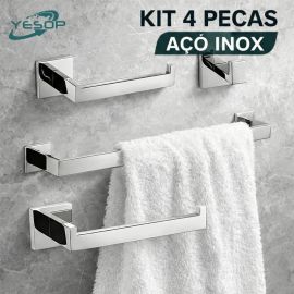 YESOP Kit Acessórios Banheiro 4 Peças Inox Quadrado Toalheiro 60cm várias cores - [PIX]