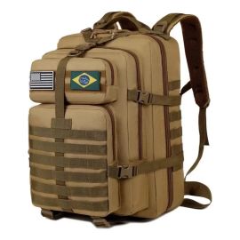 Mochila Tática Camping Militar 50 Litros Resistente A Água Cáqui