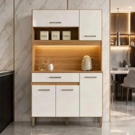 Armário de Cozinha Compacto Magazin com 5 Portas e 1 Gaveta Multiuso Freijó/Off White - [PIX]