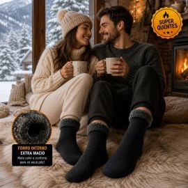 Kit 6 Meias Térmica Grossa Quente Inverno Frio Neve Forrada