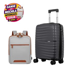 Kit Mochila e Mala Bordo Sestini Polipropileno 360 Inquebrá Grafite Mala Sestini Grafite Mochila Ferun Cinza - [PIX]
