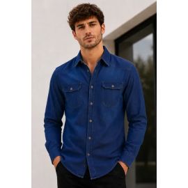 Camisa Jeans Slim Manga Longa Masculina