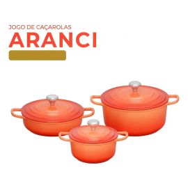 Jogo de Panelas 3 Caçarolas Indução Antiaderente Ceramica Laranja