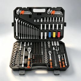 Kit Jogo De Ferramentas Oficina 222 Peças Profissional Cr-v Preto