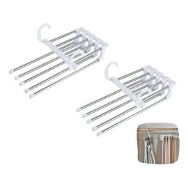 Kit 2 Cabide Dobrável Em Inox Organizador Retráteis 5 Calças