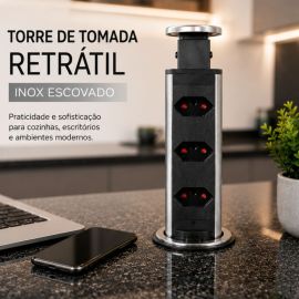 Torre De Tomada Inox Retratil Multiplug Embutir Mesa Granito Kazalinda - [PIX]
