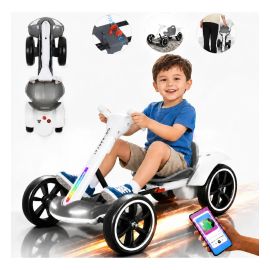 Mini Carro Elétrico Infantil Controle Luzes Bluetooth 80kg Branco
