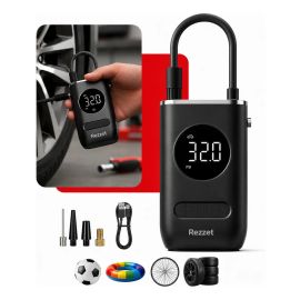 Mini Compressor Digital Portátil com Calibrador Digital Inflador Elétrico de Pneus Compacto e Recarregável Preto Rezzet