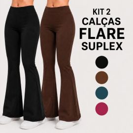 Kit 2 Calças Legging Flare Bailarina Cintura Alta (Diversas Cores)