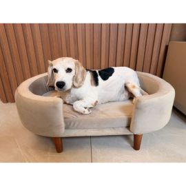 POLTRONA SOFÁ CAMA PET LUXO Linho e Veludo Com Almofada, ESPAÇOSA 90CM - Ideal para cães e gatos - [PIX]