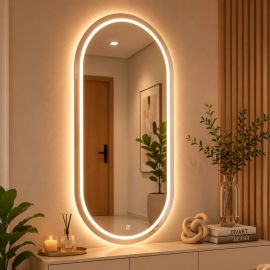 Espelho com Led 3 Cores e Touch Oval 80x40 Jateado Banheiro