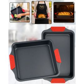 Kit 2 Assadeiras Retangulares Antiaderentes Com Alça de Silicone Para Forno