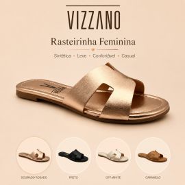Sandália Rasteirinha Vizzano Feminina Sintética Leve Confortável Casual