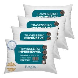 4 Travesseiros Antialérgico Impermeável 50x70 Super Macio Branco - [PIX]