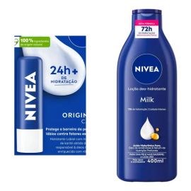 Kit Hidratação Nivea: Hidratante Labial Original Care 4,8g + Loção Hidratante Milk 400ml