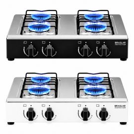 Fogão Cooktop de Mesa Portátil 4 Bocas a Gás Asiático Braslar Inox Preto ou Branco - [PIX]