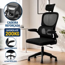 Cadeira de Escritório Ergonômica Cadeira DG Giratória com Apoio Lombar e Braços Dobráveis Espuma Viva