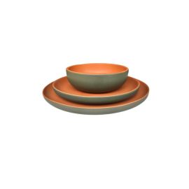 Aparelho de Jantar Verde com Terracota Cerâmica Rústico 12-18 Peças - [PIX]