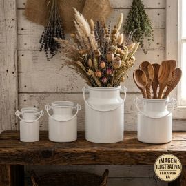 Kit Leiteiras Alumínio Branco 4 Peças (200ml, 500ml, 1L, 2L) Estilo Fazenda Farmhouse - [PIX]