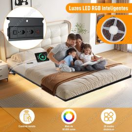 Estrutura de Cama de Metal Flutuante Casal C/tomada+rgb Led Preto Hot Wheels 190 × 138 × 20CM