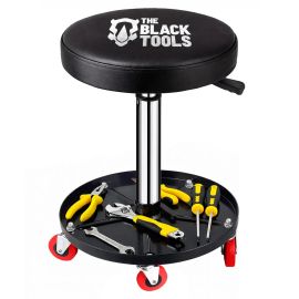 Banqueta Giratória 360o Regulável com Bandeja Mecânico 150kg Estetica Oficina Auto com Rodízio BRM1000 The Black Tools