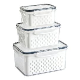 Kit 3 Organizadores Geladeira Alimentos Vegetais com Tampas Branco