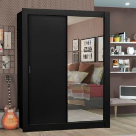Guarda Roupa Denver Madesa Solteiro Quarto Espelho Cor Preto 10948N1E - [PIX]