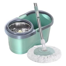 Mop Spin Limpeza 360 Giratório Cesto Em Inox 13 Litros Verde-claro