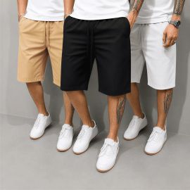 Kit 3 Bermuda Sarja Colorida Premium Masculino Diversa Cores Preto Bege e Gelo Kit 3 Bermuda Sarja G - [PIX]
