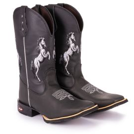 Bota Texana Masculina Country Bico Quadrado Solado de Borracha 2 Cavalos - [PIX]