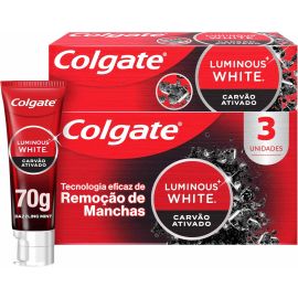Colgate Luminous White Carvão Ativado Creme Dental Clareador, 3x70g - [RECORRÊNCIA]
