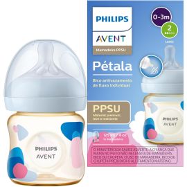 Mamadeira Philips Avent Pétala PPSU 125ml com Bico 0-3m número 2 antivazamento Fluxo Individual