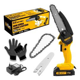 Moto Serra Elétrica Bateria Lítio Mini 21v Bivolt Portátil Amarelo 21v