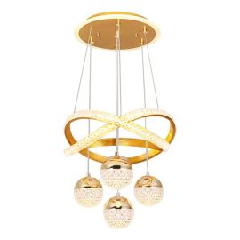 Lustres Led Pendente Moderno,luminaria de Teto 2anéis 4bolas 127/220v Dourado